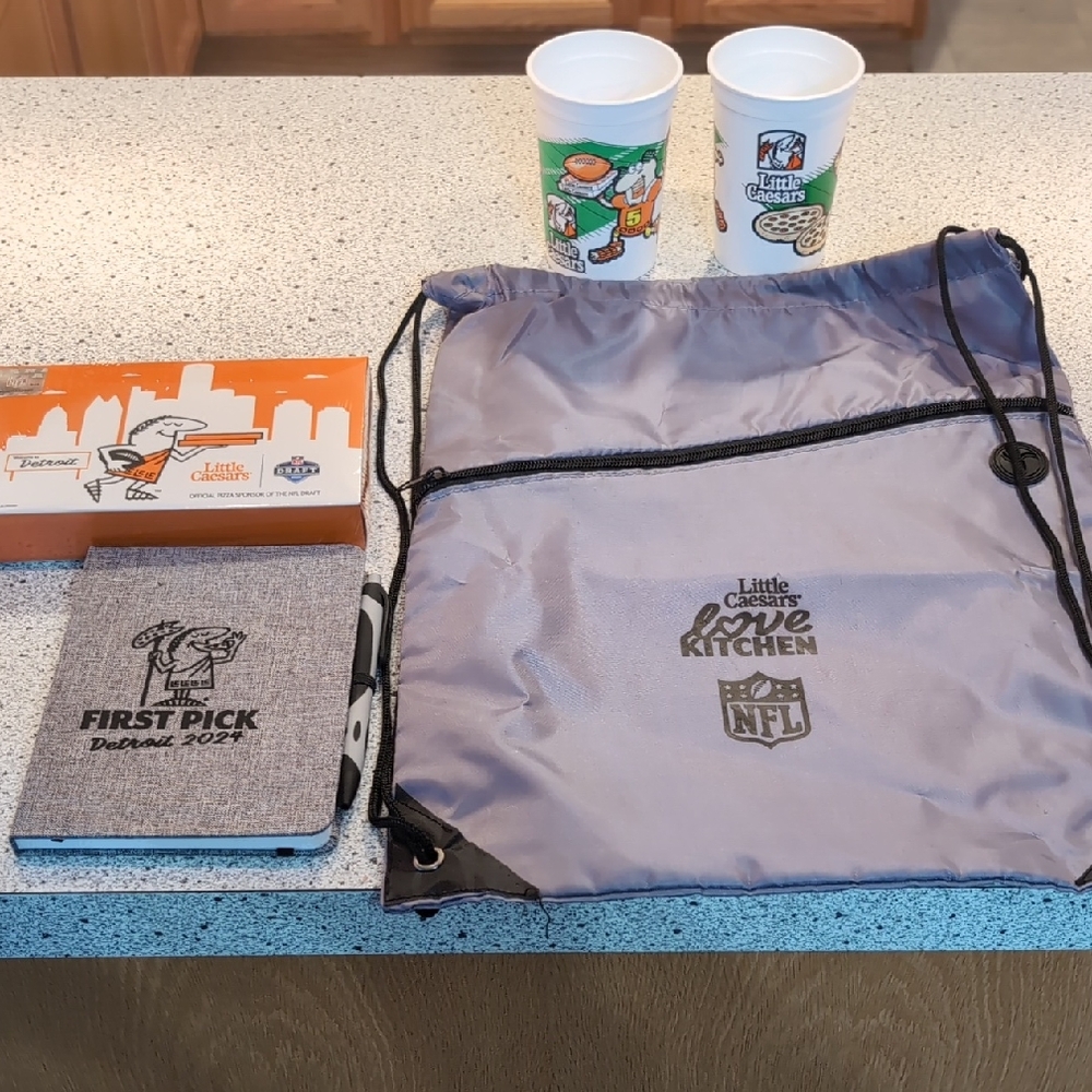 Bundle-Little Caesars Exclusive 2024 NFL Gear. Cups, Notebook, Puzzle & Backpack